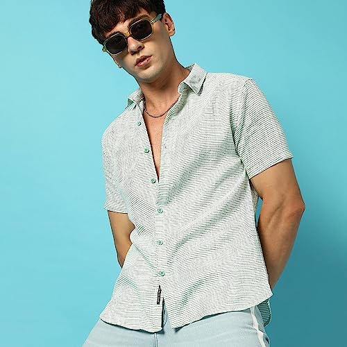 Image of CAHOOT Men's Button Up Regular Fit Shirt for Casual Wear | Stretchable Fabric | Spread Collar Shirt Crafted with Regular Sleeve & Comfort Fit for Everyday Wear