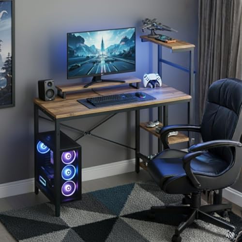 Image of TEKAVO Homik Gaming Table | Study Table with Bookshelf | Computer Table for Home Pc| (120x50x75 Cm) | Black | DIY