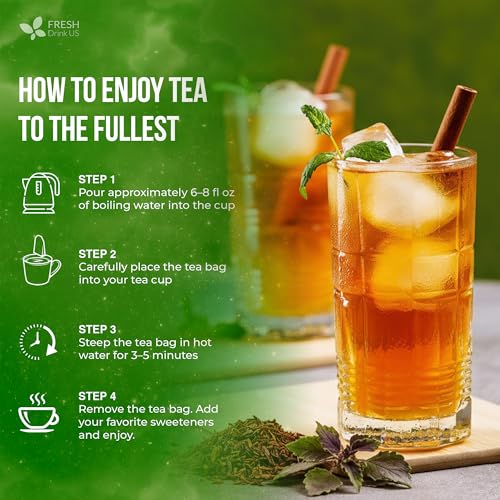Image of FreshDrinkUS, 30 Tea Bags Herbal Tea - Caffeine-Free Herbal Tea with Rooibos, Turmeric & Hibiscus - Loose Leaf Blend for Daily Rituals and Clean Living - Vegan, No Additives