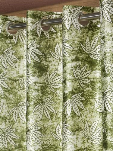 Image of Home Sizzler 2 Pieces Leaf Mist Grommet Eyelet Polyester Long Door Curtains - 9 Feet, Olive Green