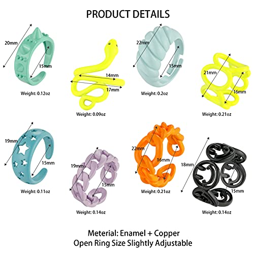Sismiurra 8Pcs Acrylic Rings Aesthetic Chunky Rings For Women Alloy Knuckle Ring Set Preppy Funky Rings Gift For Teens #TOP1