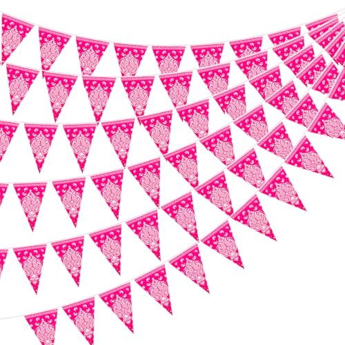 Adecortalk 6 Pack Western Cowboy Party Decorations Rose Pink Bandana Pennants Banner Wild West Decor Western Theme Bunting Flags for Birthday Baby Shower Country Party Supplies