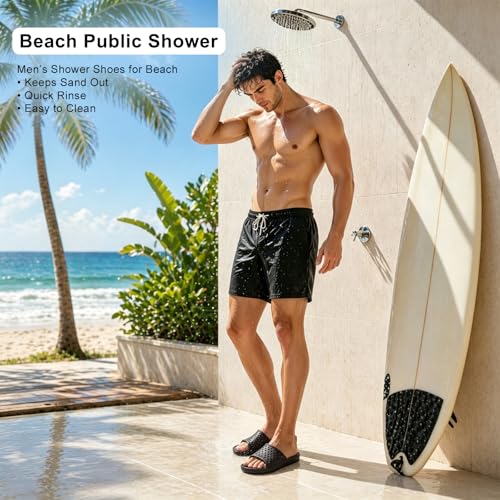Image of Aoowoll Mens Shower Shoes With Holes Dry Quickly Bath Slippers Womens Non Slip Indoor Home Bedroom Pool Spa Guest College Dorm