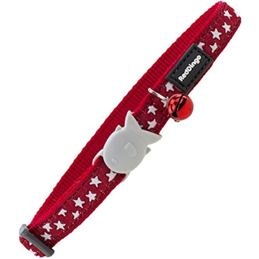 Red Dingo Deisgner Cat Collar, White Stars on Red 12mm x (20-32cm)