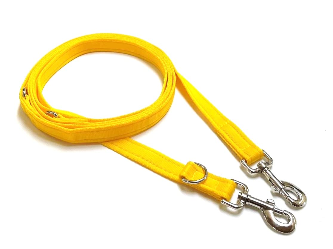 Police Style Dog Training Lead Double Ended 5ft (1.5 Metres Approx) Adjustable Leash Multi-Functional In Cushion Webbing (20mm, Yellow) — image 1
