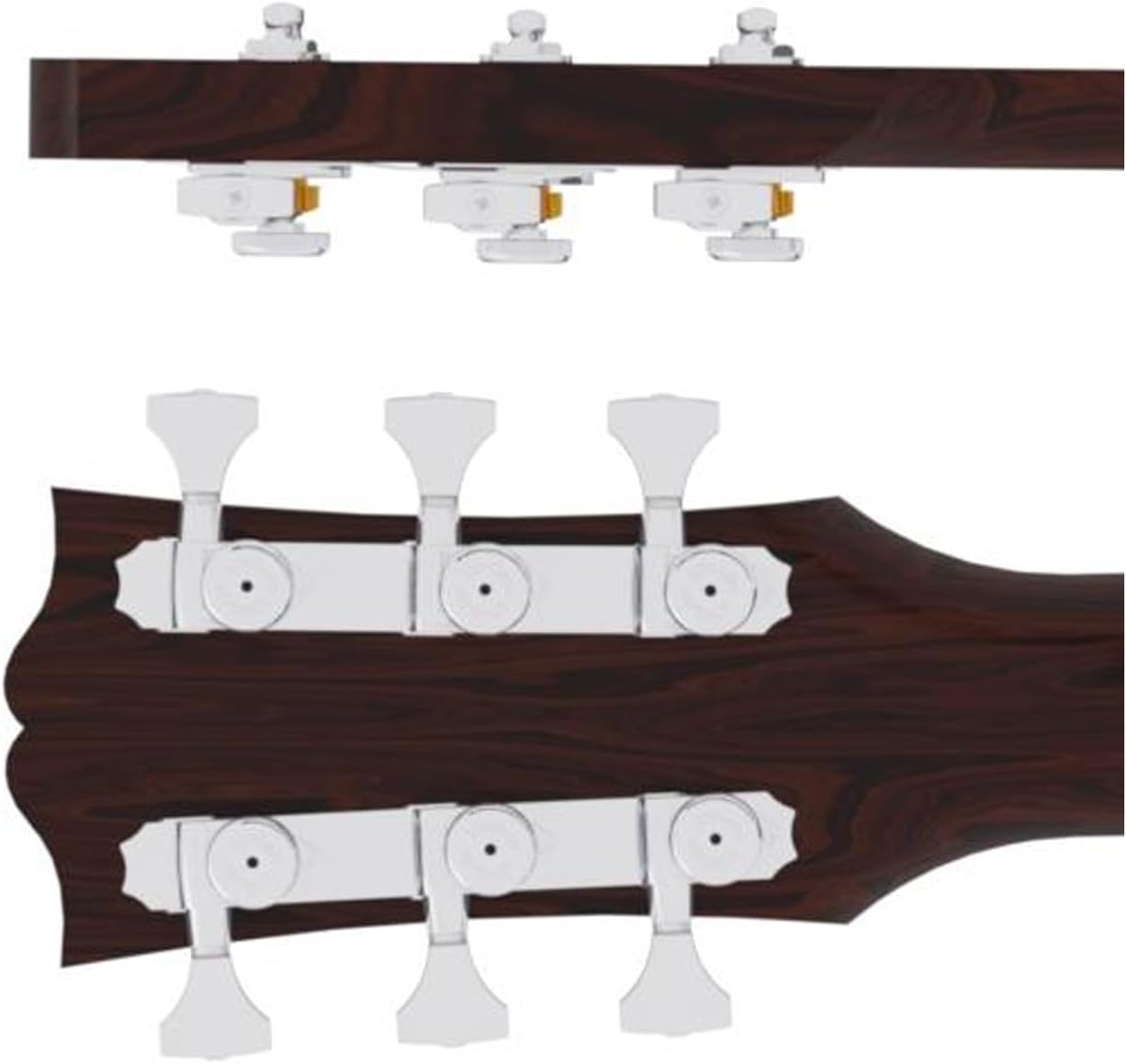 Hipshot 6GLO Grip-Lock Locking Guitar Tuning Machines 3+3 - Universal Mounting Plate UMP included - Chrome