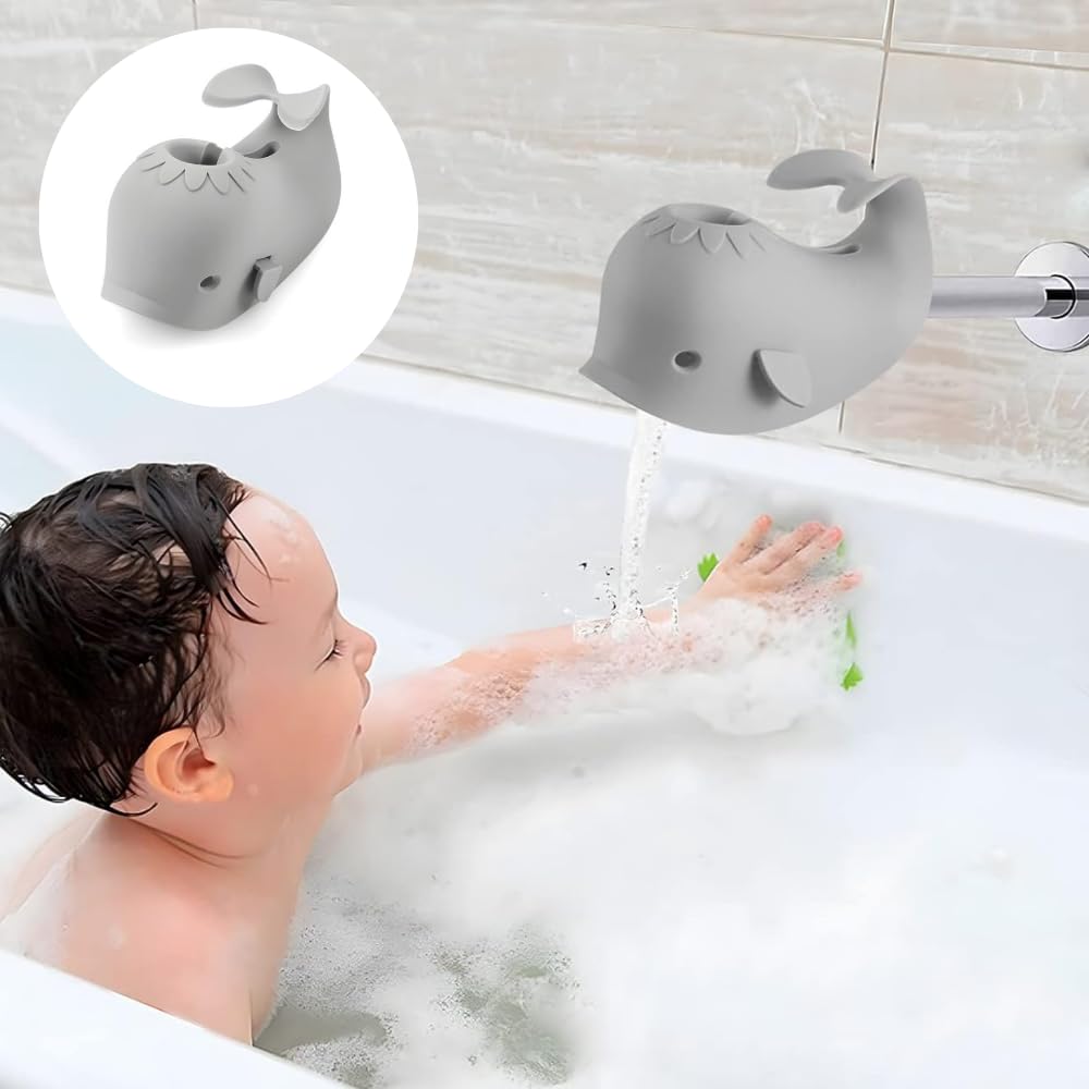 PandaEar Baby Tap Cover for Kids, Whale Tap Protector for Kids Bath, Faucet Cover, Bath Spout Cover -Grey