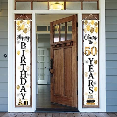 LASKYER Happy 50th Birthday Decorations,50th Gold Balloon Birthday Theme Door Hanging Banner Sign,Cheers to Fifty Years Old Bday Party Supplies. Cover