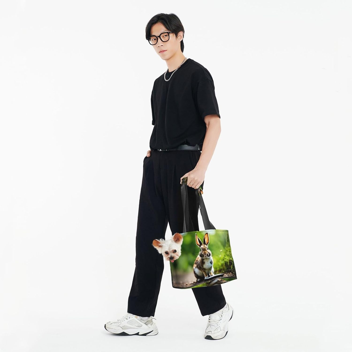 Bunny Rabbits Print Portable Foldable Shoulder Bag for Travel,with Collar Hook and Handle Pad,Cute Stylish Design