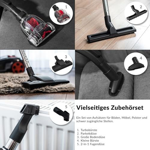 LEHMANN Typhoon beutelloser Staubsauger 4000 Watt | beutellos Zyklon Staubsauger mit Set von Aufsätzen | leistungsstarker Staubsauger mit Düsensatz | HEPA Filter, Turbobürste, Staubbehälter 2,5L