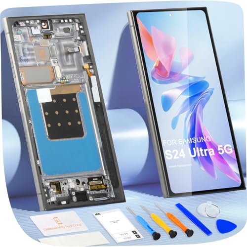 Pantalla OLED para Samsung S24 Ultra 5G LCD Pantalla para Galaxy S24 Ultra SM S928U SM S928W Pantalla Táctil Digitalizador Asamblea Reparación Kit (Negro con Marco, Soporte Huellas Digitales, Versión