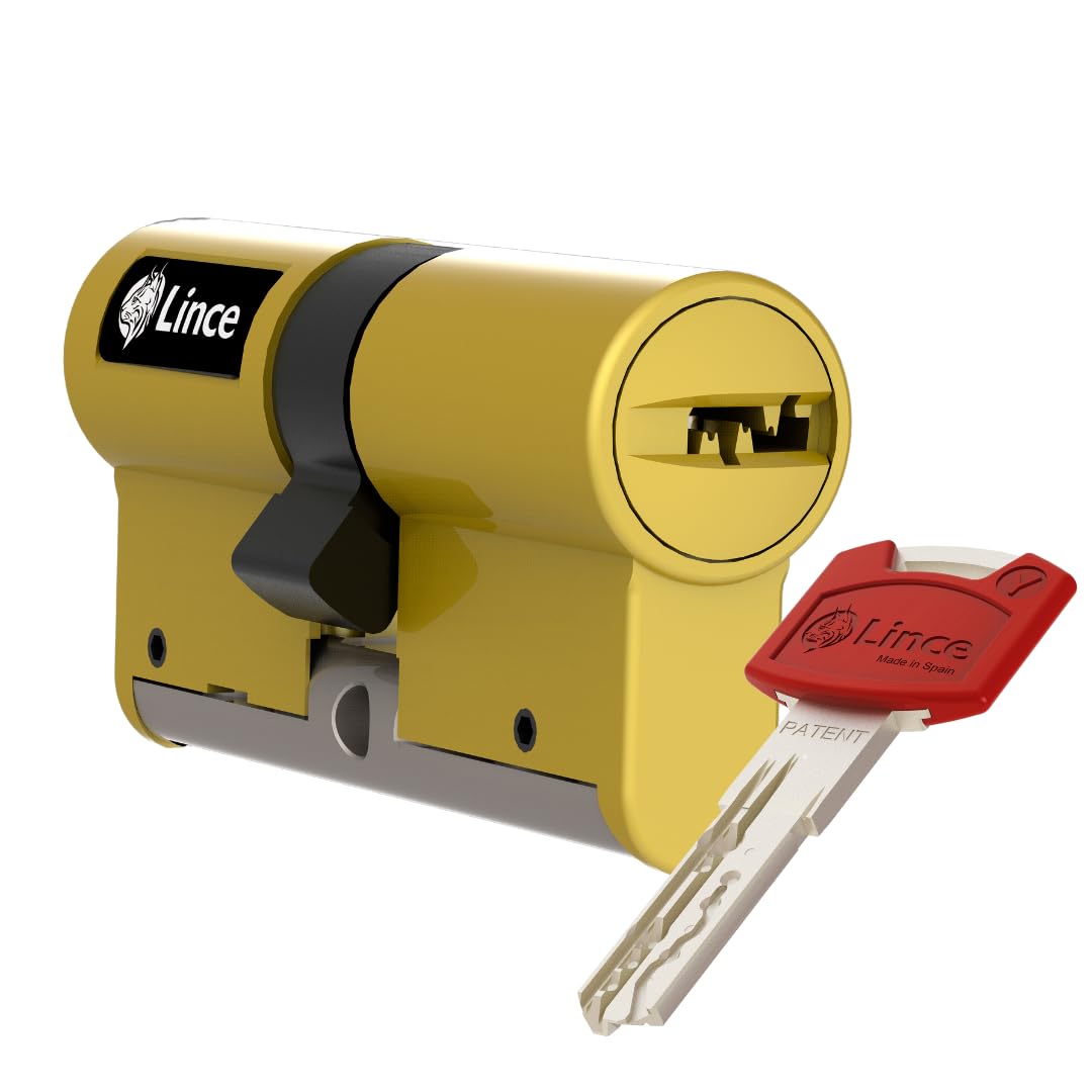 Cilindro de alta seguridad LINCE C7 L30+30, triple bloqueo patentado, anti-golpes, anti-rotura, función desbloqueable (antipánico), 5 llaves reversibles, certificado EN 1303:2016. | Triple bloqueo patentado, anti-bumping, anti-rotura, función antipánico y