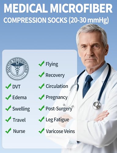 Image of Medical Soft Compression Socks 20-30 mmHg for Women & Men - High-Stretch Wide Calf Fit, Breathable Cooling Microfiber Knit, Easy-On Knee High Support Stockings