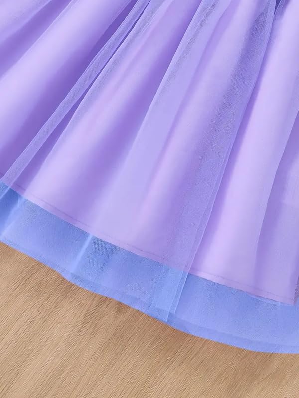 Image of Niren Enterprise Girls' Lilac Flower Waist, Tulle Skirt, Puff Sleeve, Elegant Birthday, Soft Lining Dress