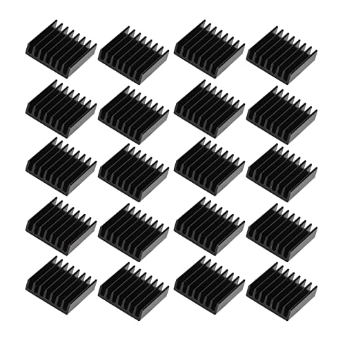 20pcs Aluminum Heat, Sinks Mini Black Electronic Component Heatsink Sink Computer Heatsinks for PC Chips IC Power Supplies Electrical EquipmentWith Adhesive 20mm e Cooler Set (No backing glue)