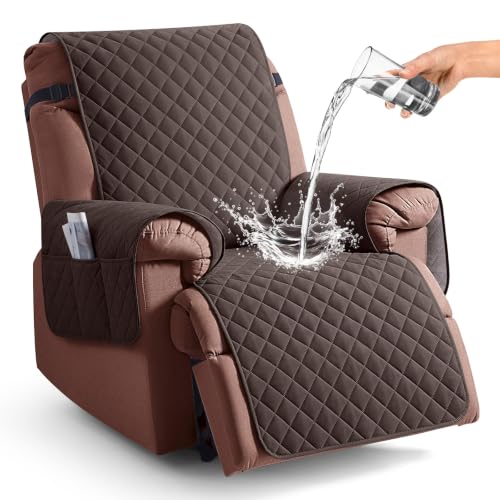 Image of KinCam 100% Waterproof Recliner Chair Cover, Reclining Couch Covers for Pets, Dogs, Recliner Couch Slipcover Furniture Protector with Elastic Straps for Kids(28 inch, Chocolate)