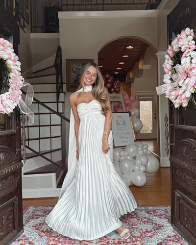 Strapless Chiffon Bridesmaid Dresses with Scarf Pleated A Line Formal Evening Gown Long4