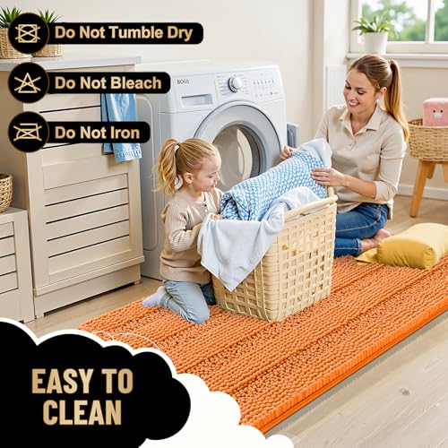Image of OLANLY Thick Small Bathroom Rugs 24x16, Extra Soft Absorbent Chenille Striped Bath Rugs, Rubber Backing, Machine Wash, Bath Mats for Bathroom Floor, Tub and Shower, Home Decor Accessories, Orange