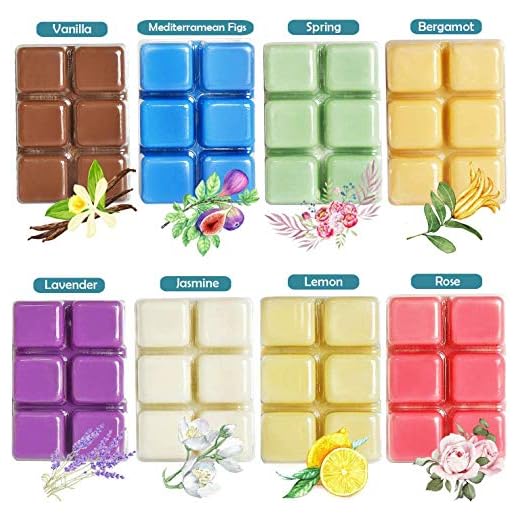YUCH Wax Melts Air Freshener - Highly Scented Luxury Wax Cubes Gift Set - 8 Fragrances X 6 Cubes - Smells Great - Lemon, Fig, Lavender, Spring Fresh,Rose ,Jasmine,Vanilla,Bergamot
