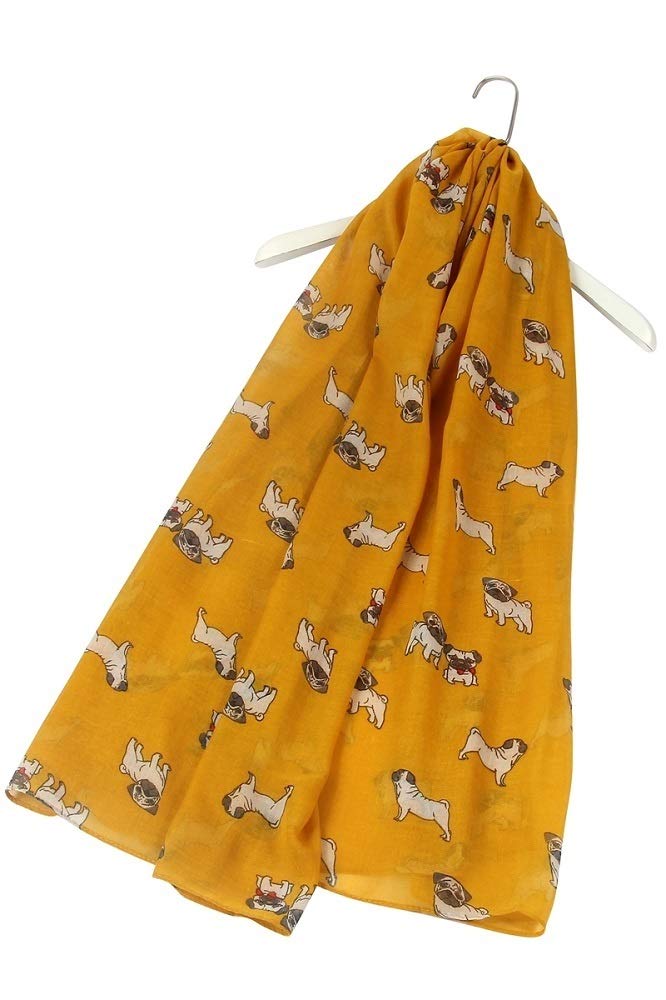 Furever Gifts Pug Dog Scarf Mustard Cotton Blend 180cm x 90cm 1 Piece