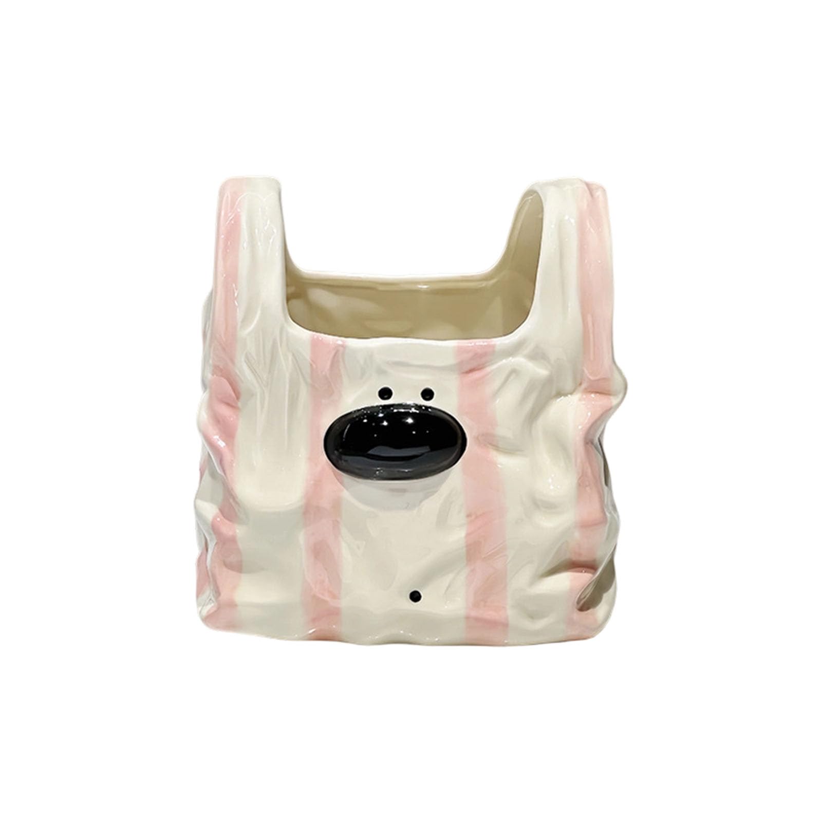 Ceramic Desk Organizer Pen Holder, Bag Shaped Open Top Vanity Storage Cup for Brushes, Remotes and Tabletop Clutter Ceramic Pen Holder Vanity Organizer Bag Shaped Storage Cup Makeup Brush Remote Desk