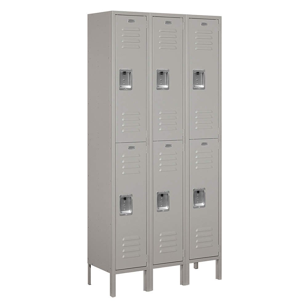 Salsbury Industries Assembled 2-Tier Standard Metal Locker with Three Wide Storage Units, 6-Feet High by 12-Inch Deep, Gray