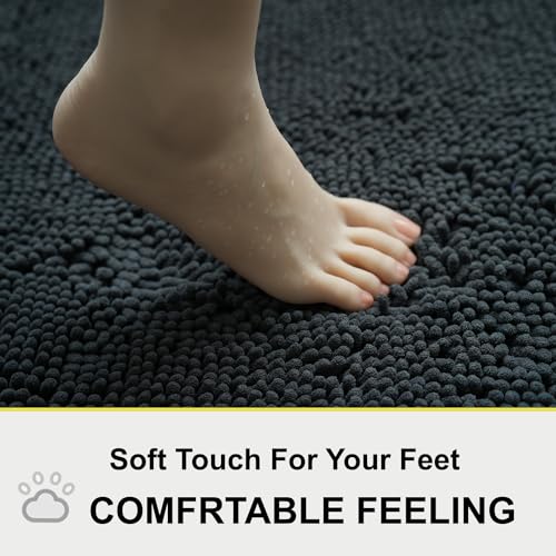 Image of BOANKODU Bathroom Rug Sets, Absorbent Chenille Bath Rugs Non-Slip, 32x20 Inch + 20x20 Inch U Shape, Machine Washable (Black)