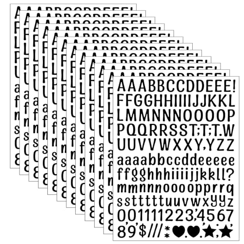 XLIUAX 15 hojas de pegatinas con letras, 3780 unidades, juego de letras adhesivas, resistentes a la intemperie, números alfabéticos para manualidades, tarjetas de felicitación (negro)