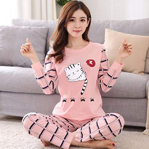 AmiAbi Primavera e outono Novo pijama de manga comprida feminino calça pijama bonito desenho animado