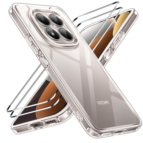 ivoler Nie Vergilbung Klar Hülle für Xiaomi Redmi Note 15 Pro 5G(Nicht für Redmi Note 15 Pro 4G) 1 Handyhülle mit 2 Stück Panzer Schutz Glas Stoßfest Transparent Schutzhülle Dünn Durchsichtige Case