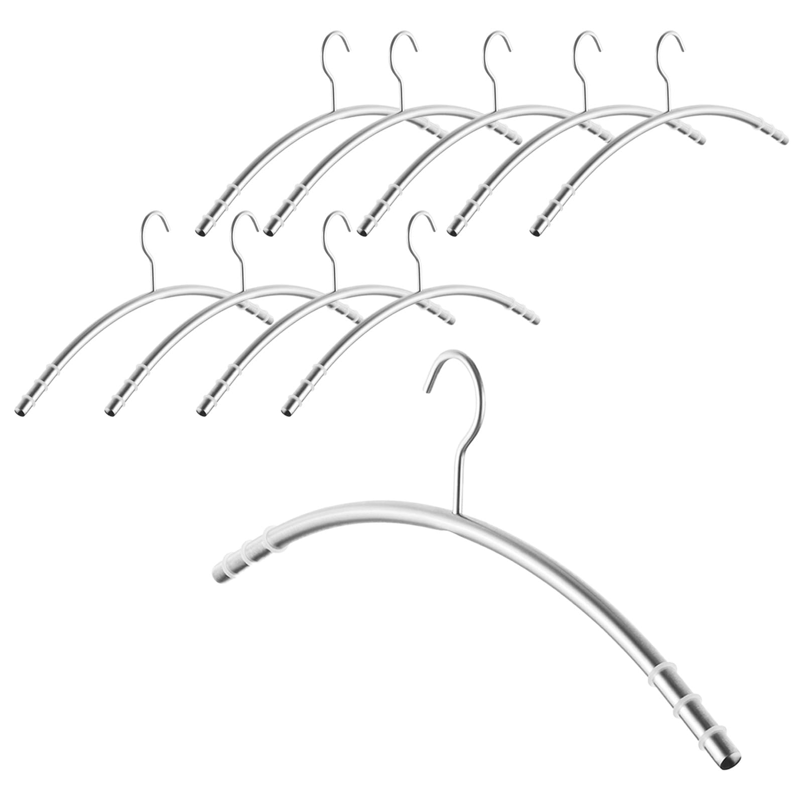 SOTECH 10 Stück Design Kleiderbügel Edelstahl SS201 mit Anti-Rutsch-Ringen (Haken 360 Grad drehbar, Rundrohr Ø 12 mm x 433 mm, gebürstet) Aufhängebügel für Kleiderschränke und Garderoben