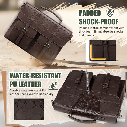 Image of RAINSMORE Mens Messenger Bag 17 /18 Inch Vintage Leather Laptop Briefcase Large Satchel Computer Shoulder Bag