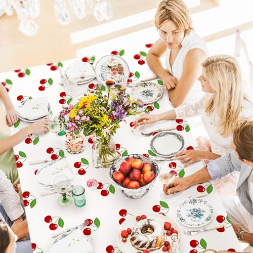 Image of Zhehao 3 Pcs 54x108 Inch Cherry Tablecloth Decorations Disposable Plastic Table Cover Rectangle Table Runner for Bachelorette Bridal Shower Baby Shower Party Decor Supplies