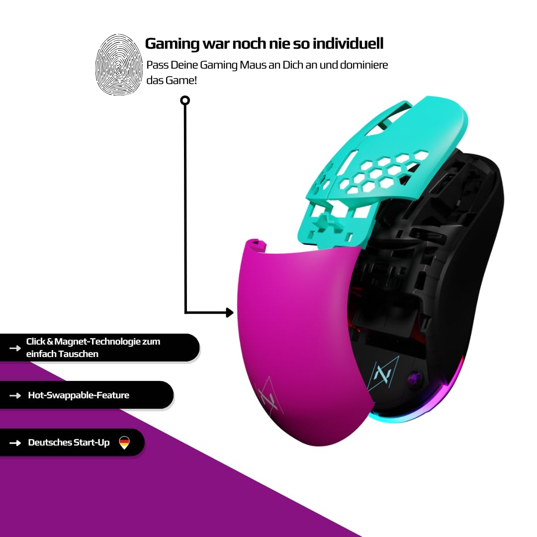 Nyfter - NYF22 Wireless Gaming Mouse Ultraligero 75g Potente con 400mA 19K DPI, 400 IPS 1000 Hz 50h Duración de la batería Duradera Dos Cases intercambiables Incluye