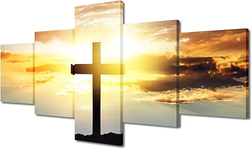 Impresiones artísticas cristianas para decoración de pared, obras de arte para paredes del hogar, arte de pared enmarcado, 5 paneles, arte de pared