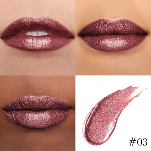 Image of evpct Dark Wine Red Metallic Glitter Lip Liner and Lipstick Combo Lip Gloss Stain Set Makeup for Women Long Lasting Waterproof 24, Mauve Plum Frosted Metallic Shimmer Glossy iridescent Liquid Lipstick