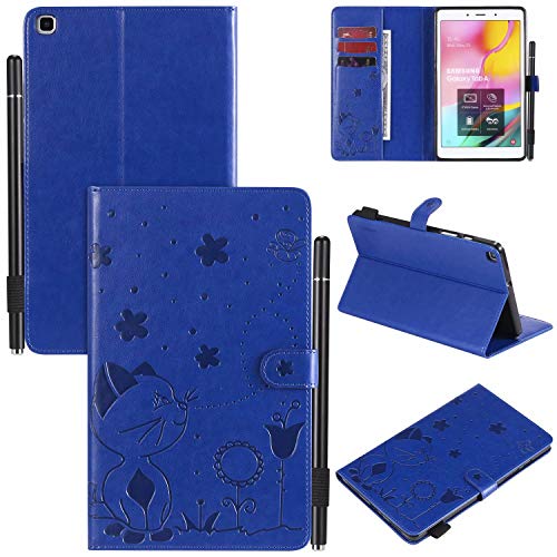 Hülle für Samsung Galaxy Tab A8 2019 SM-T295 {8"},Pu Leder Katze Biene Schutzhülle Case Cover mit Ständer Stift Halter Funktion,Blau