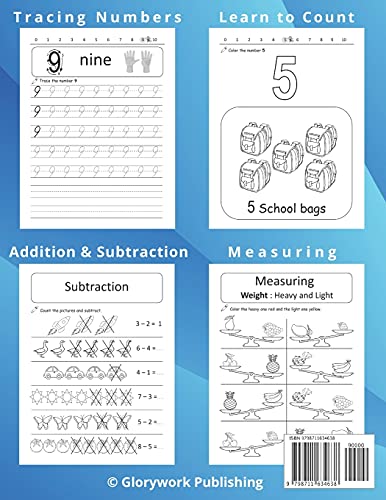 Preschool Math Workbook for Toddlers Ages 2-4: Learning to Add and Subtract, Number Tracing Book for