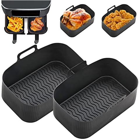 2 Packs Air Fryer Silicone Pot for Ninja Foodi Dual DZ201 DZ401 AF300UK, Reusable Air Fryer Silicone Liners Accessories Non Stick Replacement Double Basket Bowl Accessories for Ninja 8 QT Cover