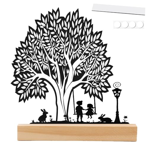 Figurine Décorative Arbre,Arbre Décoratif,Arbres en Métal,Sur Socle en Bois de Bouleau Fait Main,Décoration de Table Moderne,pour Rebord de Fenêtre,Table...