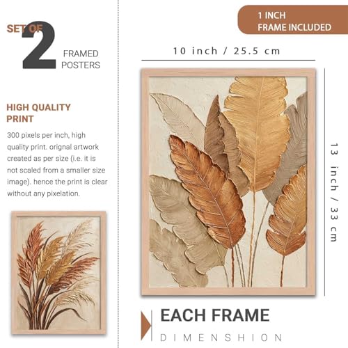Image of kotart Golden Leaf Art Wall Painting Home Decoration With Frame For Living Room Bed Room Hotel Wall Decor Digital Reprint Engineered Wood Set of 2 (10X13 INCH)
