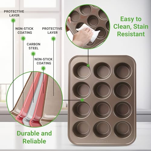 image for NutriChef 12 Cup Nonstick Muffin Pans for Cupcakes, 2-Piece Cupcake Mo