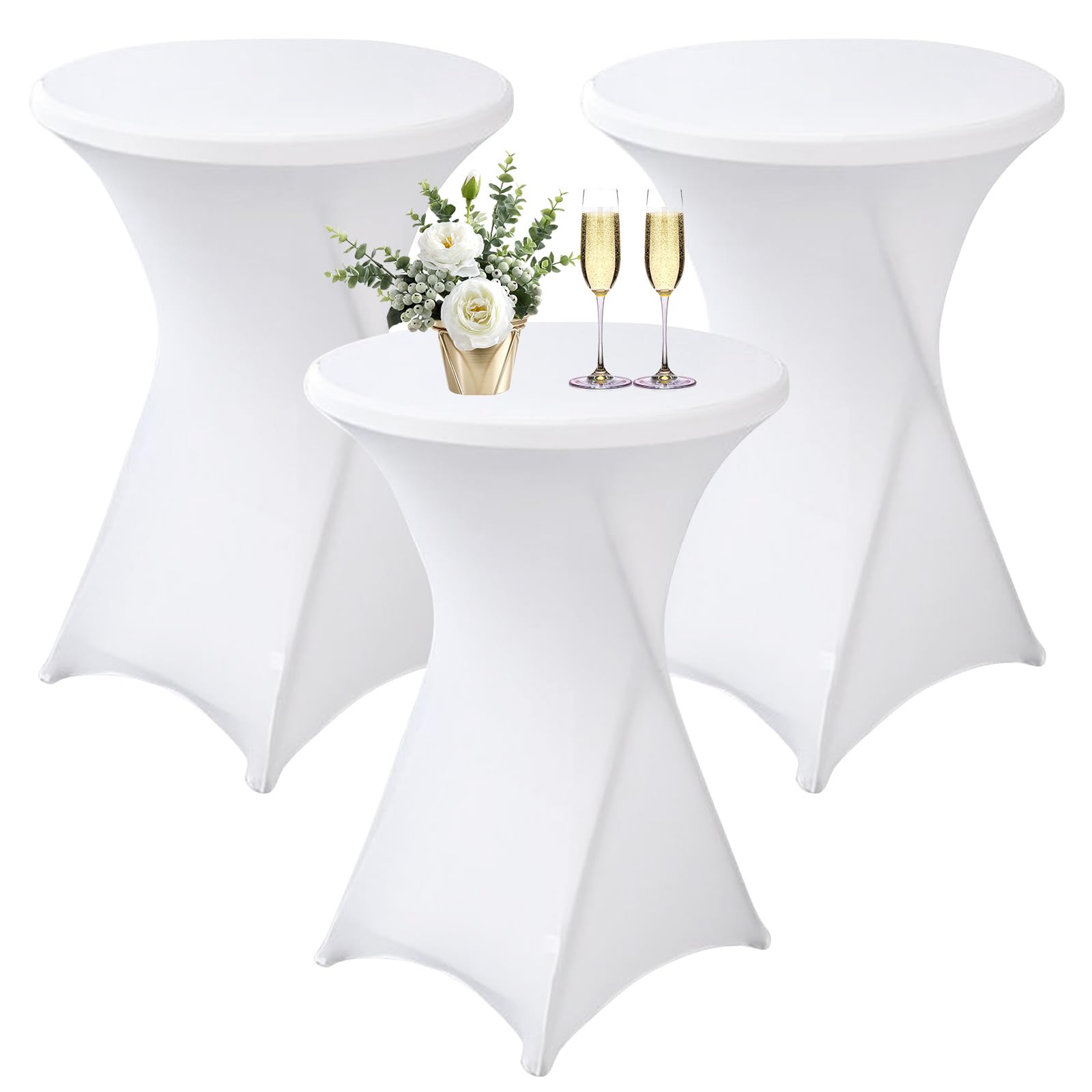 Lot De 3 Housse Mange Debout 80x110cm, Housse De Table Ronde Extensible, Blanc Housse pour Table Haute, Élastiques Et Faciles d'entretien pour Cocktail Mariage Banquet Anniversaire Banquet Bartable