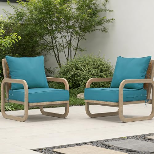 Image of 24x28 Outdoor Chair Cushions Set of 4, Waterproof Deep Seat Cushions for Patio Furniture with Removable Cover, Fade Resistant 4'' Outdoor Seat Cushion with Ties&Handle for Sofa Loveseat,Turquoise