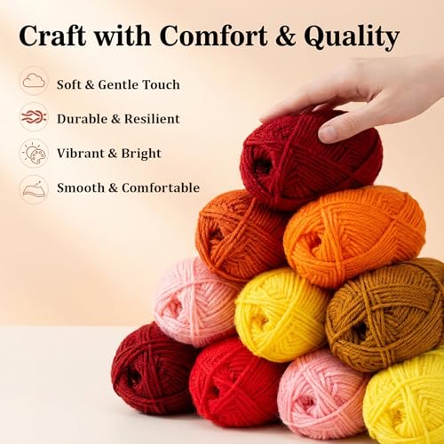Image of Acrylic Yarn for Crocheting - Soft Knitting Yarn for Crafts Skeins for Crocheting DIY Bulk for Handicraft Knitting Scarves Ideal Gift for Beginners and Adults 15 Pack x 20 g