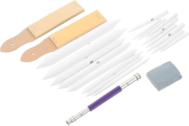 EXCEART 1 Set Blending Stumps and Tortillions Art Blenders Paper with Sandpaper Pencil Sharpener Pointer for Artist Student Charcoal Sketch Drawing Tools