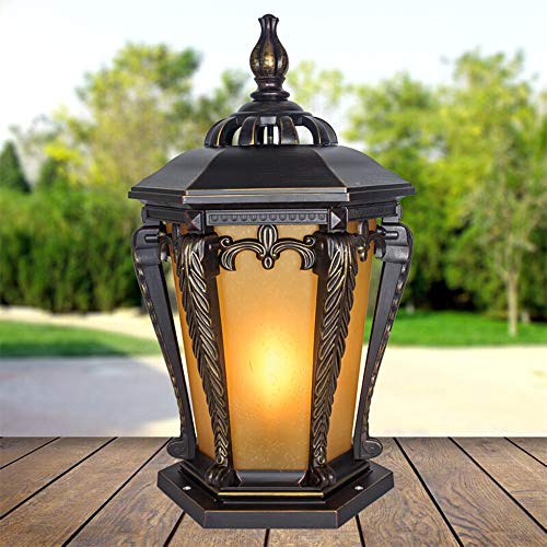 Yishelle Post Lights Vintage European Pillar Lamp Outdoor Retro Column Headlight Aluminum Waterproof Villa Garden Lighting (Color : Black, Size : 40.2×40.2×67.5cm)