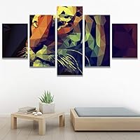 SIGNWIN 5 Panel Canvas Wall Art Modern Art Animals Dramatic Farmhouse/Country Lion Multicolor Photography Tiger for Home Decorations Ready to Hang - 60