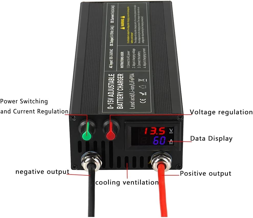 Image of 14.6V 60A, Intelligent AC-DC Battery Charger, Best Solution for 12 V Lithium Iron Phosphate, LiFePO4 Battery Recharging, Support Fast Charging,14.6V LiFePO4 Lithium Iron Rechargeable Battery