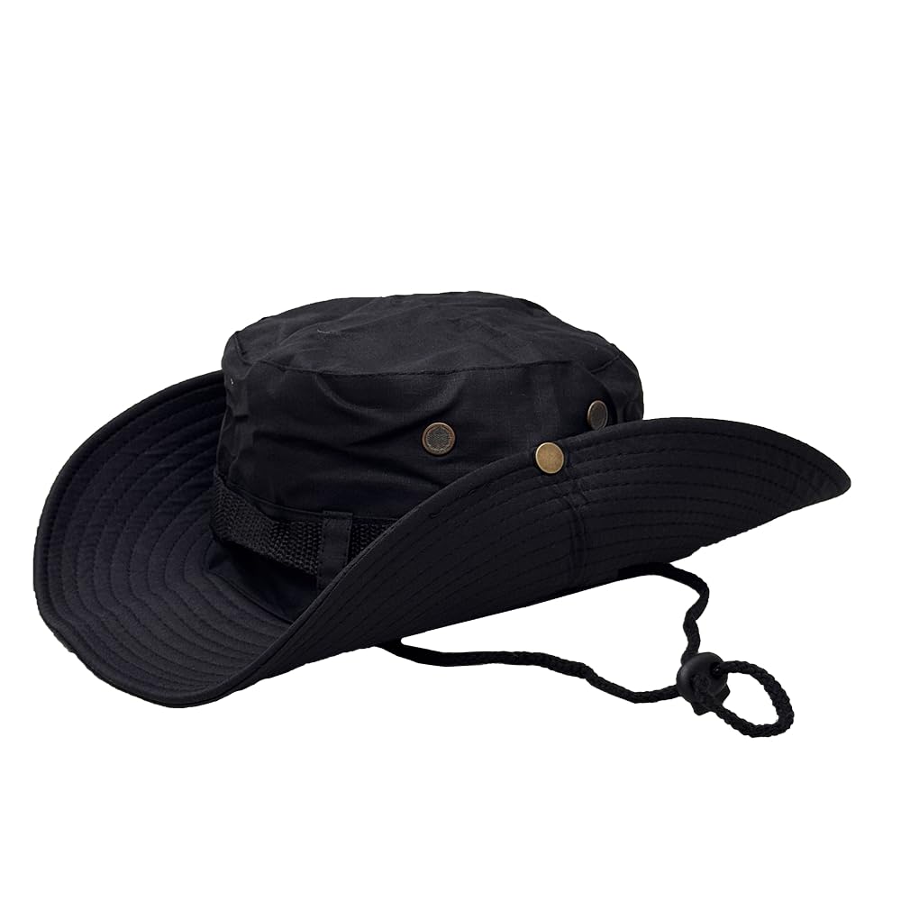BEISIJIA Wide Brim Fishing Hats Sun UV Protection Outdoor Bucket Hat Windproof Boonie Hat Sun Hat for Men Women (Black)